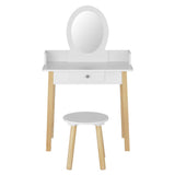 Kids Dressing Table and Stool Set, Wooden Legs, White