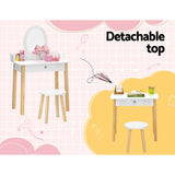 Kids Dressing Table and Stool Set, Wooden Legs, White