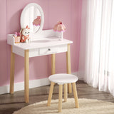 Kids Dressing Table and Stool Set, Wooden Legs, White