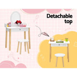 Keezi Kids Dressing Table and Chair Set — MDF with Rubberwood Legs, Detachable Mirror — Allure Home Collections