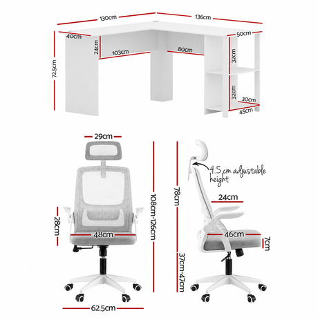 Lyons Office Desk, White 136cm