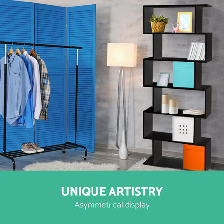 Artiss RIVA Black 6-Tier Bookshelf