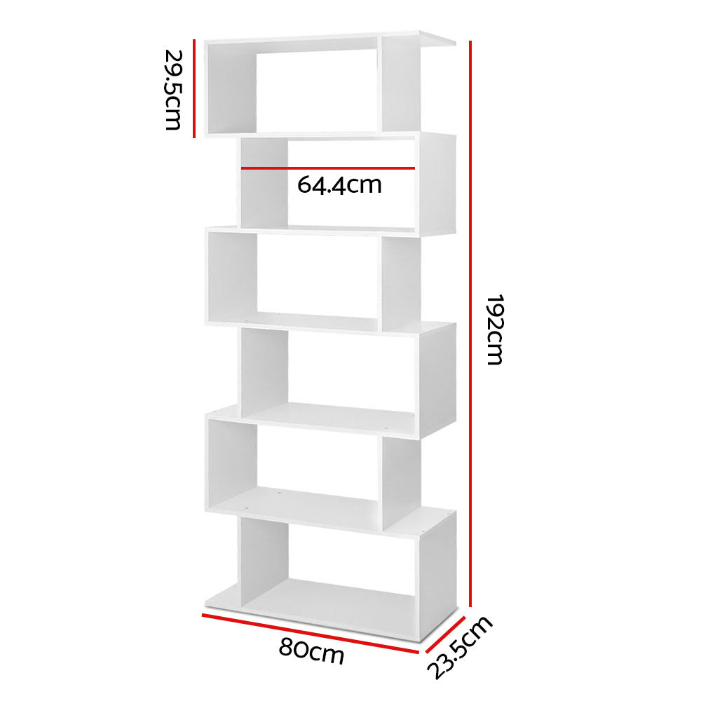 Artiss RIVA White 6-Tier Bookshelf