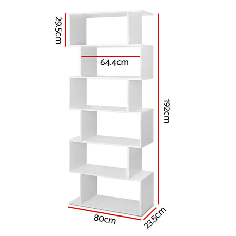 Artiss RIVA White 6-Tier Bookshelf