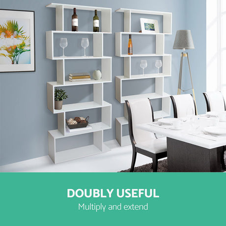 Artiss RIVA White 6-Tier Bookshelf
