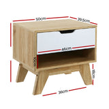 Artiss IKER Bedside Table with 1 Drawer and Shelf — White and Oak — Allure Home Collections