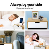 Artiss IKER Bedside Table with 1 Drawer and Shelf — White and Oak — Allure Home Collections