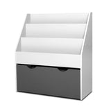 Kids Bookshelf with Storage Box, 3 Tier White and Grey