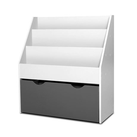 Kids Bookshelf with Storage Box, 3 Tier White and Grey