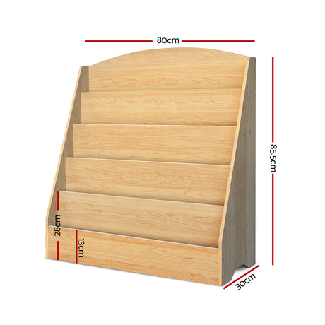 Keezi 5-Tier Kids Bookshelf and Magazine Organiser — Natural — Allure Home Collections