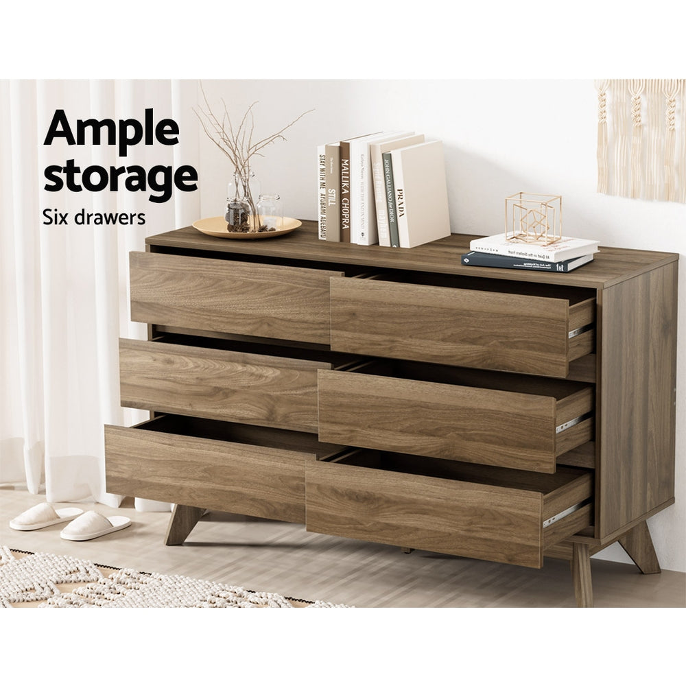 Walnut 6-Drawer Modern Chest of Drawers