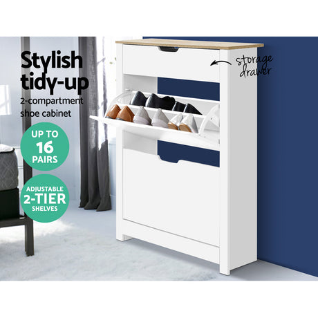Artiss ANA 16-Pair White Shoe Rack Cabinet — Modern Contemporary Design — Allure Home Collections
