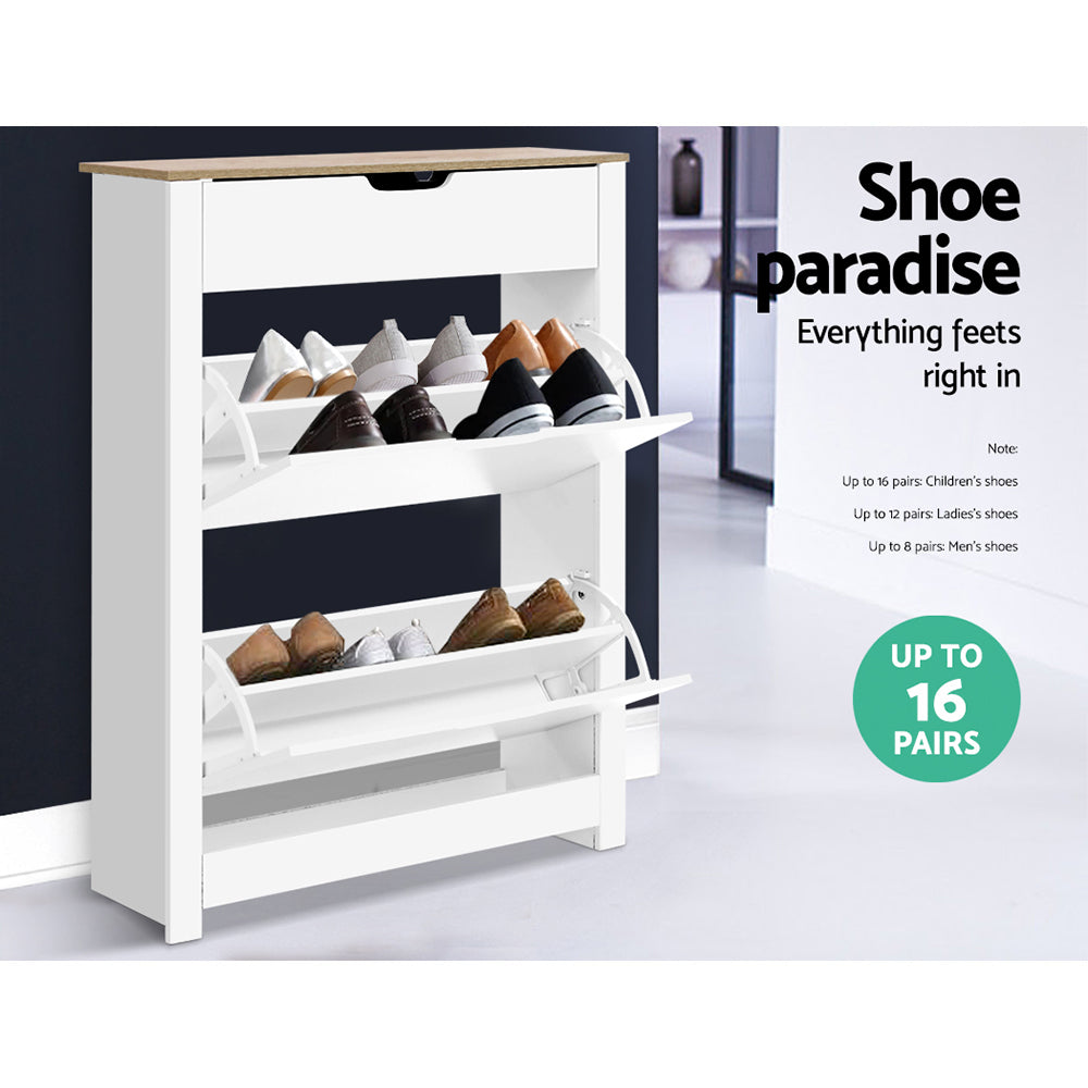 Artiss ANA 16-Pair White Shoe Rack Cabinet — Modern Contemporary Design — Allure Home Collections