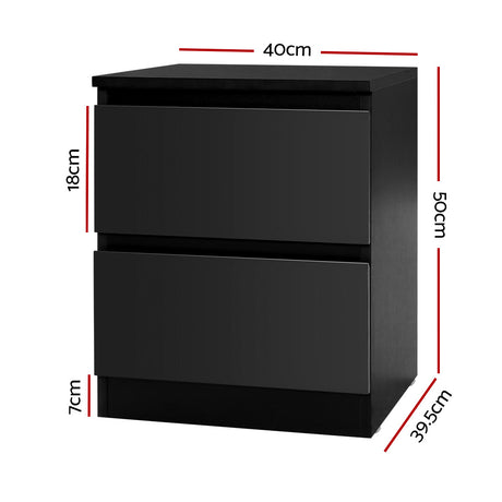 Alstonville 2 Drawer Bedside Table, Black