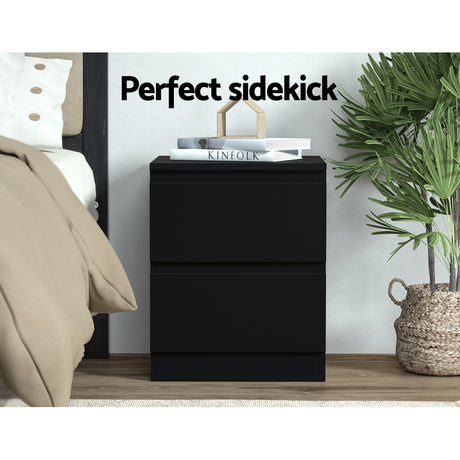Alstonville 2 Drawer Bedside Table, Black