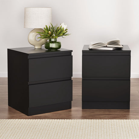 Alstonville 2 Drawer Bedside Table, Black 2pcs