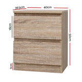 Alstonville 2 Drawer Bedside Table, Oak 2pcs