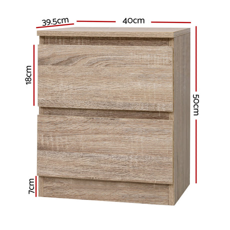 Alstonville 2 Drawer Bedside Table, Oak 2pcs