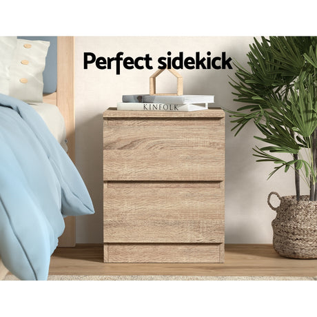 Alstonville 2 Drawer Bedside Table, Oak 2pcs