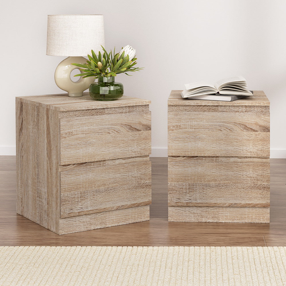 Alstonville 2 Drawer Bedside Table, Oak 2pcs