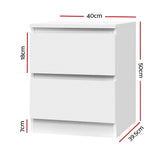 Alstonville 2 Drawer Bedside Table, White 2pcs