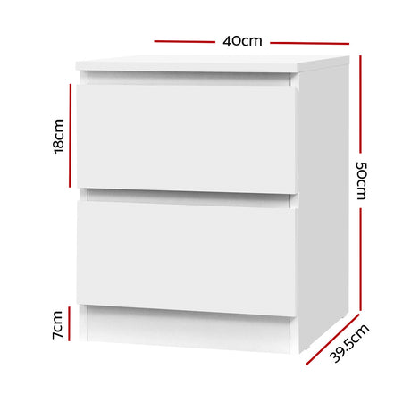 Alstonville 2 Drawer Bedside Table, White 2pcs