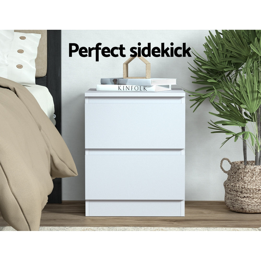 Alstonville 2 Drawer Bedside Table, White 2pcs