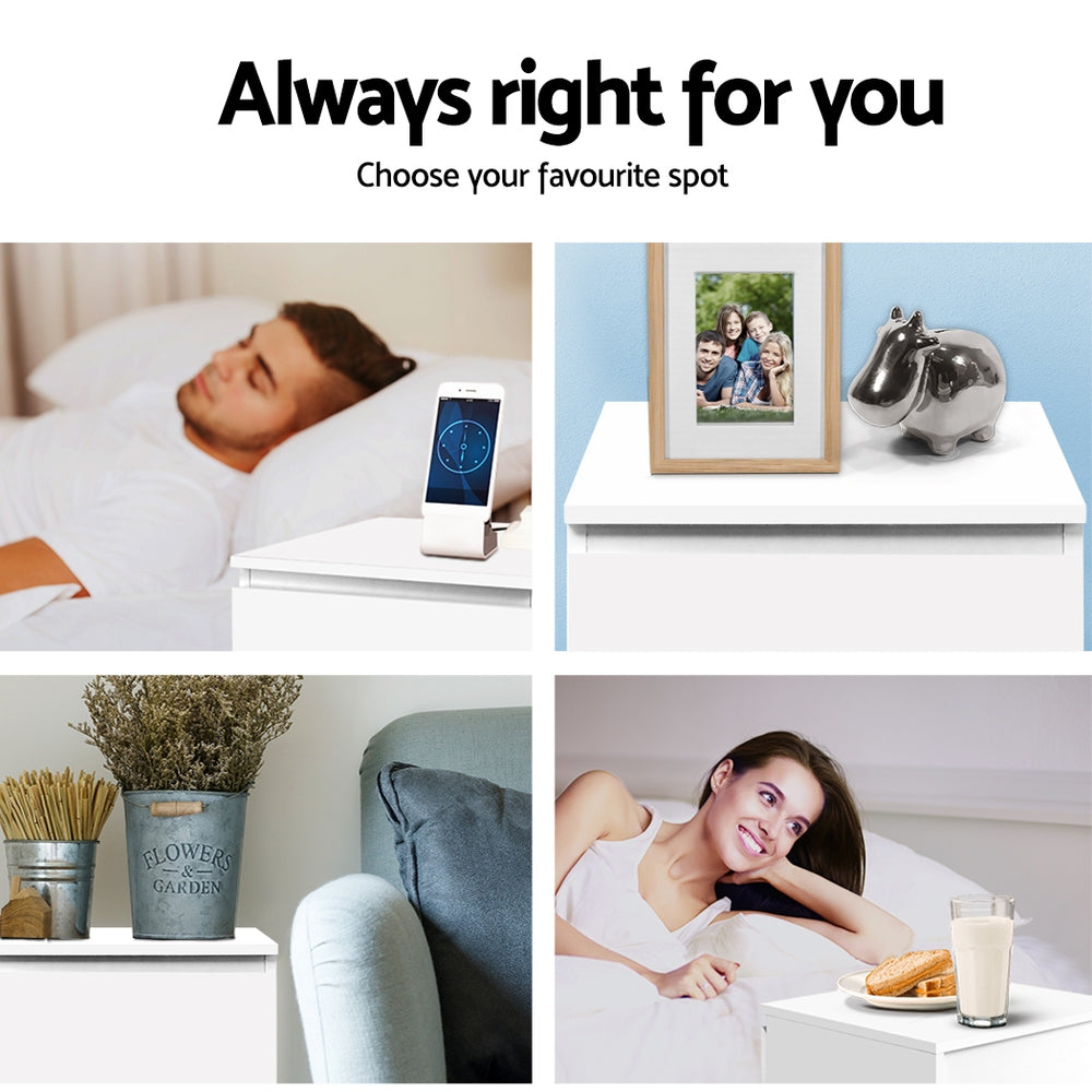 Alstonville 2 Drawer Bedside Table, White 2pcs
