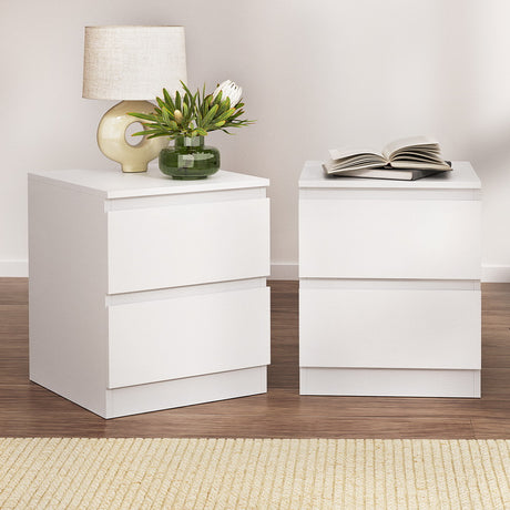Alstonville 2 Drawer Bedside Table, White 2pcs