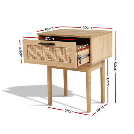 Artiss Rattan Drawer Bedside Table Nightstand in Natural Wood — Allure Home Collections