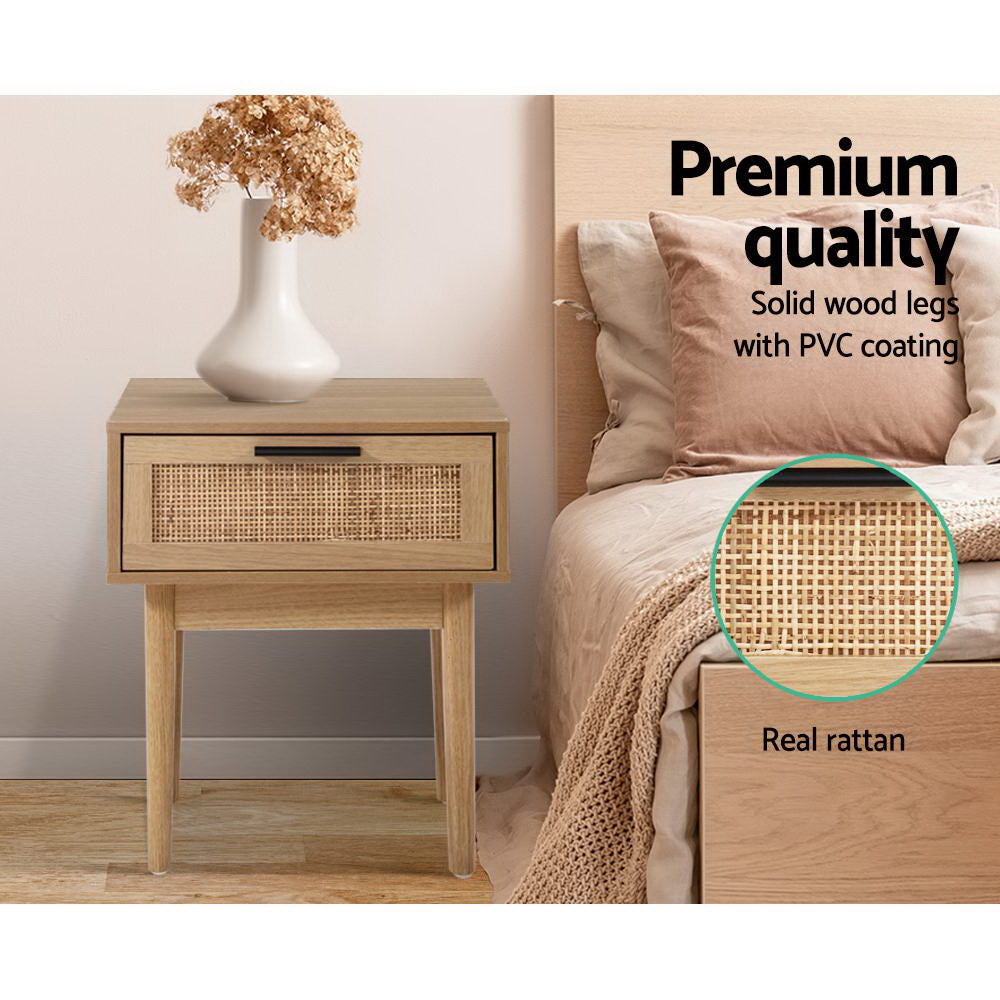 Artiss Rattan Drawer Bedside Table Nightstand in Natural Wood — Allure Home Collections