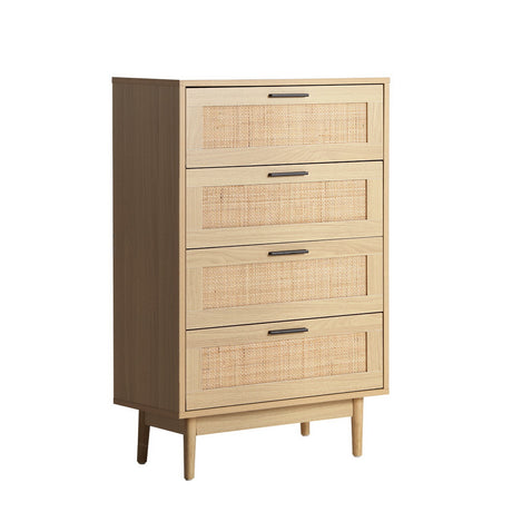 Artiss BRIONY 4-Drawer Rattan Tallboy in Pine — Allure Home Collections
