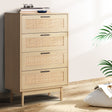 Artiss BRIONY 4-Drawer Rattan Tallboy in Pine — Allure Home Collections