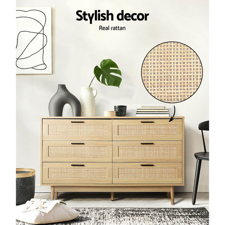 Artiss BRIONY 6-Drawer Chest of Drawers in Oak — Allure Home Collections