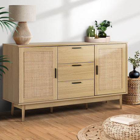 Artiss BRIONY Oak Rattan Buffet Sideboard — Coastal Bohemian Style — Allure Home Collections