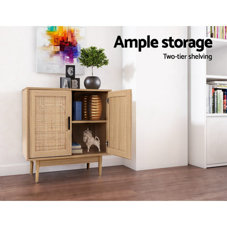 Artiss BRIONY Oak Rattan Buffet Sideboard — 2 Doors, Paper Veneer Finish — Allure Home Collections
