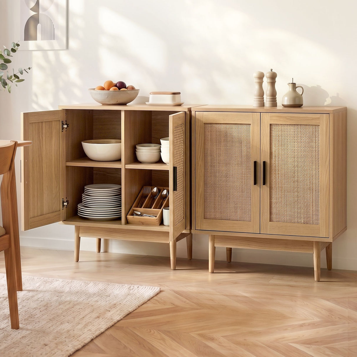 Artiss 2x Buffet Sideboard Cabinet Rattan Cupboard 2 Doors Storage Pantry BRIONY