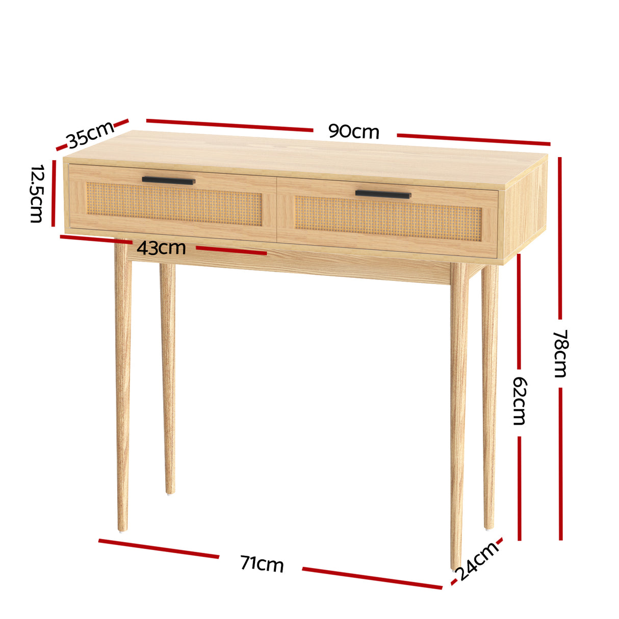 Artiss Console Table with 2 Rattan Drawers — Eucalyptus Legs, 15mm Particle Board — Allure Home Collections