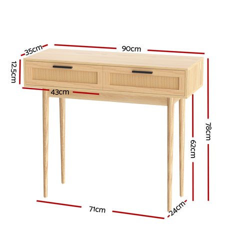 Artiss Console Table with 2 Rattan Drawers — Eucalyptus Legs, 15mm Particle Board — Allure Home Collections