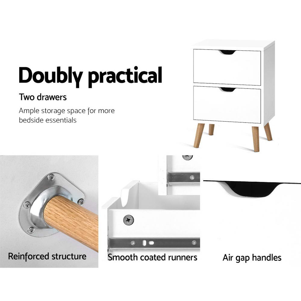 Artiss BODEN Bedside Table with 2 Drawers in White — Allure Home Collections