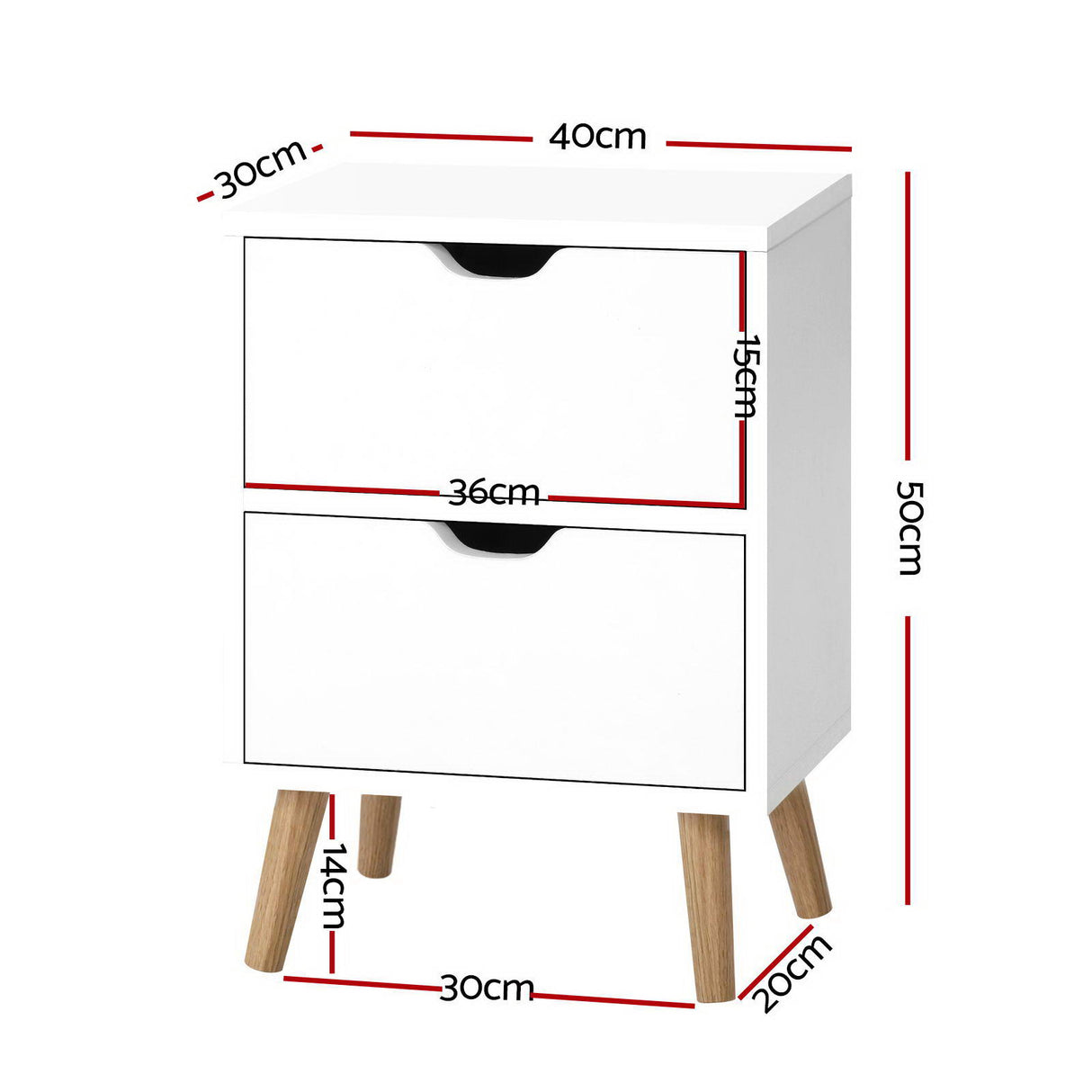 Artiss BODEN Bedside Table with 2 Drawers in White — Set of 2 — Allure Home Collections