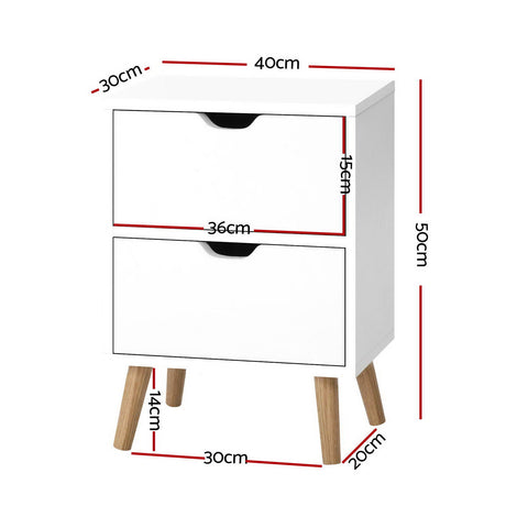 Artiss BODEN Bedside Table with 2 Drawers in White — Set of 2 — Allure Home Collections