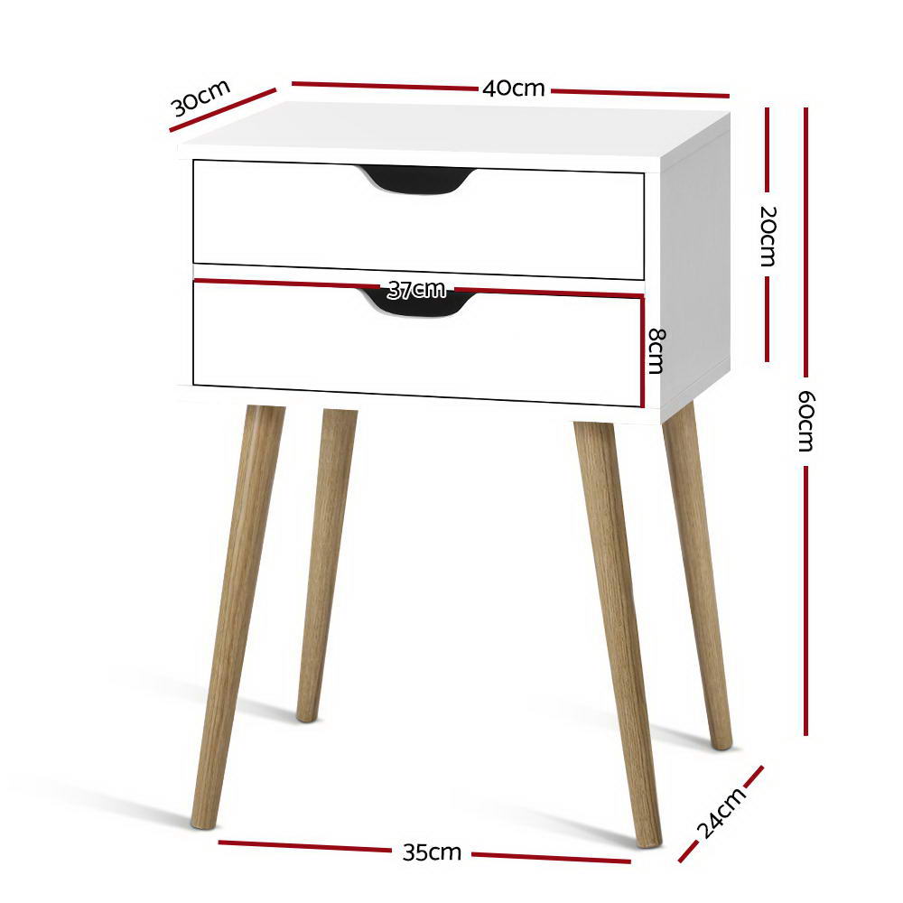 Artiss BODIE Bedside Table with 2 Drawers in White — Scandinavian Design — Allure Home Collections