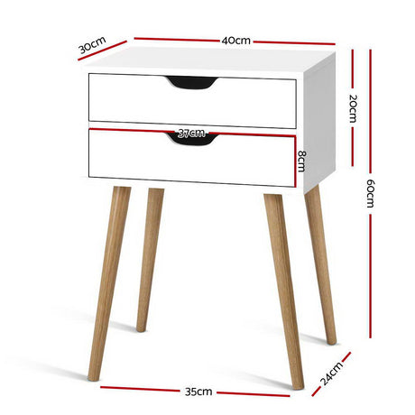 Artiss BODIE Bedside Table with 2 Drawers in White — Scandinavian Design — Allure Home Collections
