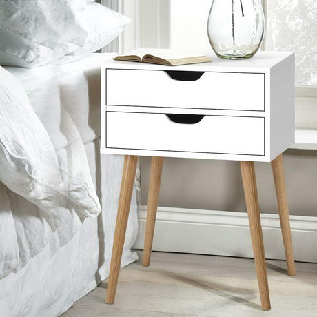 Artiss BODIE Bedside Table with 2 Drawers in White — Scandinavian Design — Allure Home Collections