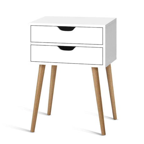 Artiss BODIE Bedside Table with 2 Drawers in White — Scandinavian Design — Allure Home Collections