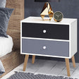 Sabugal white and natural bedside table with two drawers and wood legs