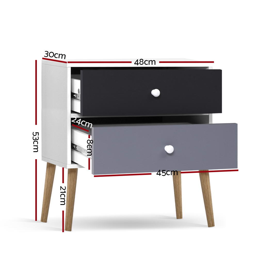 Artiss BONDS Bedside Table with 2 Drawers in White — Scandinavian Style — Allure Home Collections
