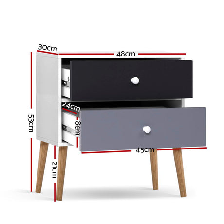 Artiss BONDS Bedside Table with 2 Drawers in White — Scandinavian Style — Allure Home Collections