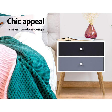 Artiss BONDS Bedside Table with 2 Drawers in White — Scandinavian Style — Allure Home Collections